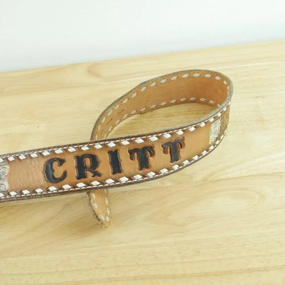 Vintage Tony Lama Western Belt‎ Tooled Leather CRITT Painted Cowboy Size 30 USA